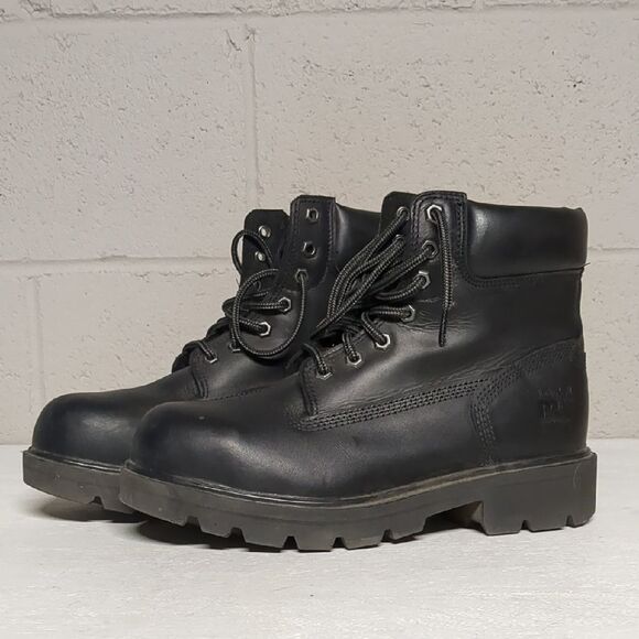 Timberland PRO Composite Toe Black Leather Work Boots Combat Boot Size M7 W9 EUC - Picture 1 of 6